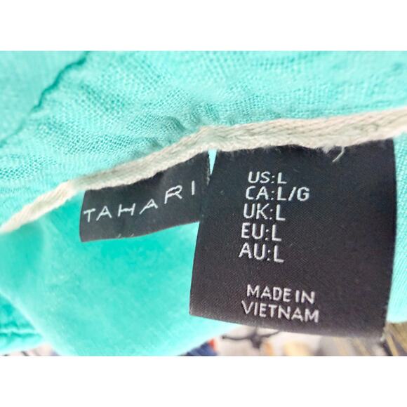 Tahari Women’s Turquoise Linen Blend Short Sleeve Midi Dress Size L - Picture 6 of 7